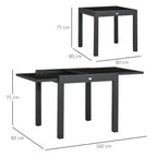 Extendable Garden Dining Table with Glass and Aluminum Top, 80-160x80x75 cm, Black