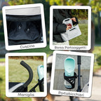 Dog Stroller with 2 Mesh Windows, Steel and Oxford Fabric, 76x44x103 cm, Black and Light Grey