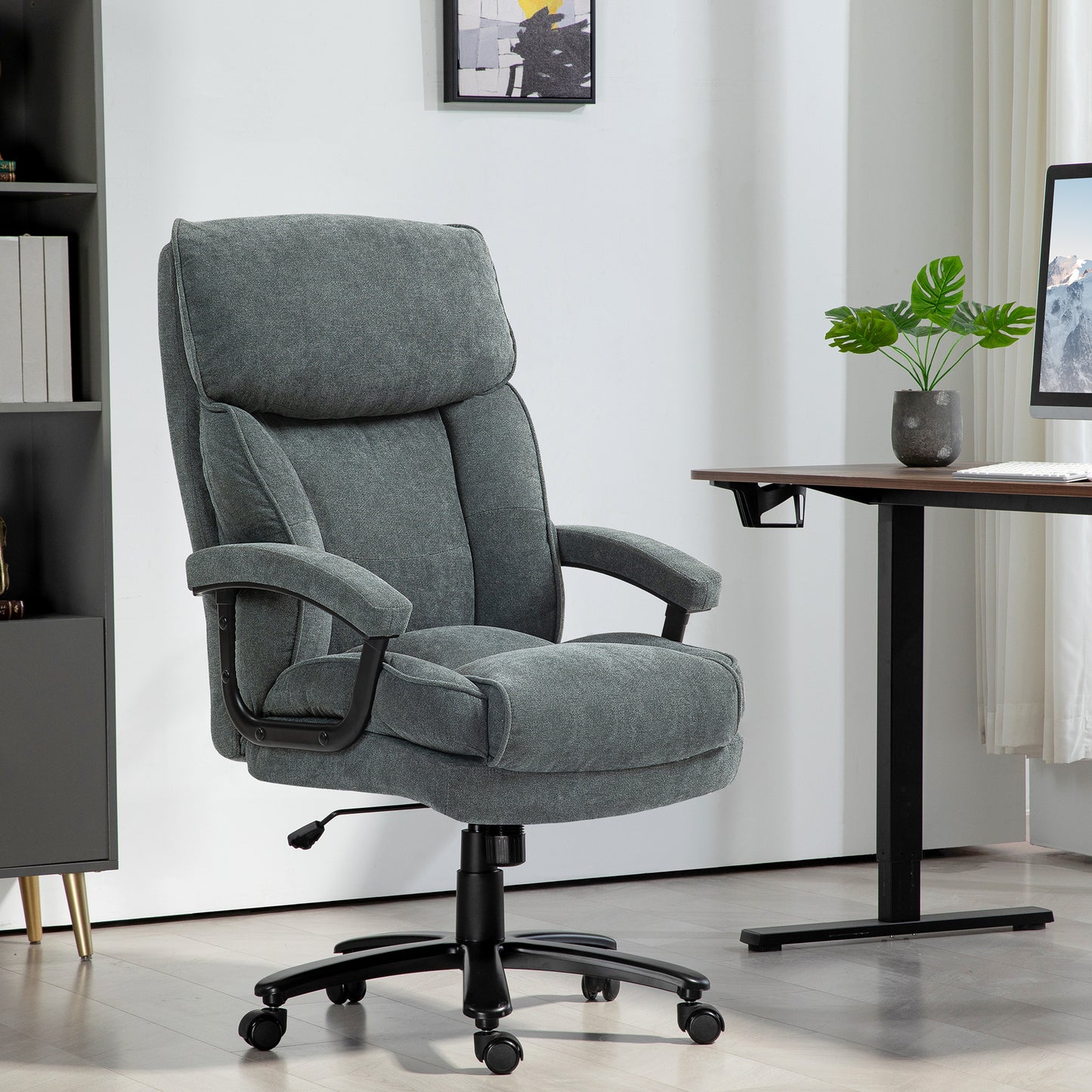 HOMCOM Reinforced Office Chair Capacity 200kg, Swivel and Inclinable in Velvet Fabric, Gray