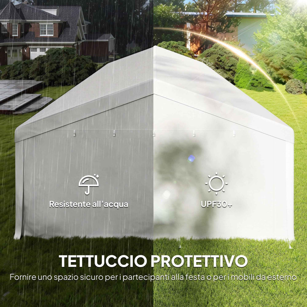 Outsunny 10x5 m Garden Tent with 10 Removable Side Walls, in PE and Galvanized Metal, White