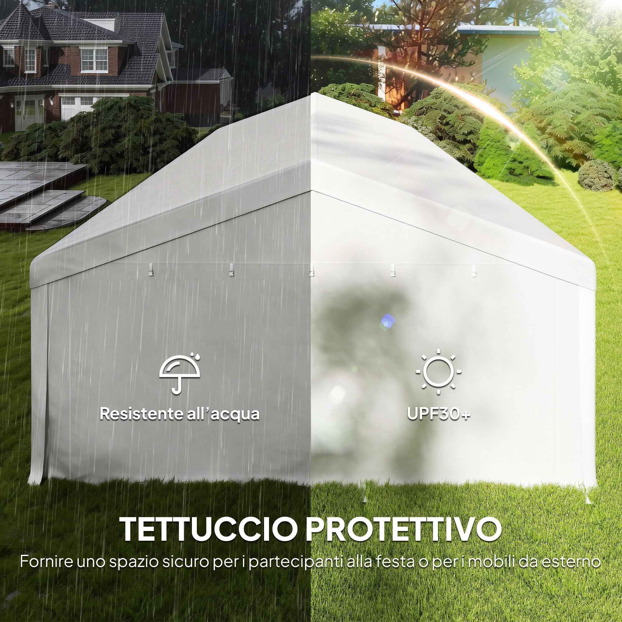 Outsunny 10x5 m Garden Tent with 10 Removable Side Walls, in PE and Galvanized Metal, White