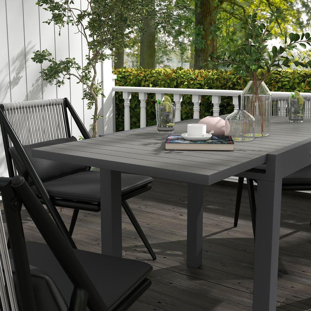 Extendable Garden Table for 4-6 People with Slatted Top, Aluminum, 81/162x80x75 cm, Grey