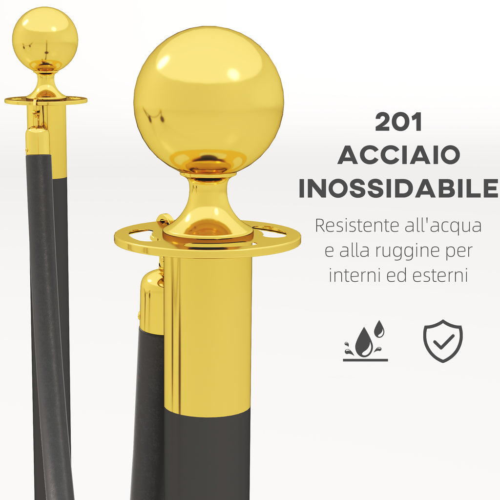 Stainless Steel Path Markers with 1.5 m Black Velvety Rope and Fillable Base, Ø32x96 cm