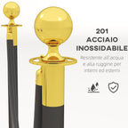 Stainless Steel Path Markers with 1.5 m Black Velvety Rope and Fillable Base, Ø32x96 cm