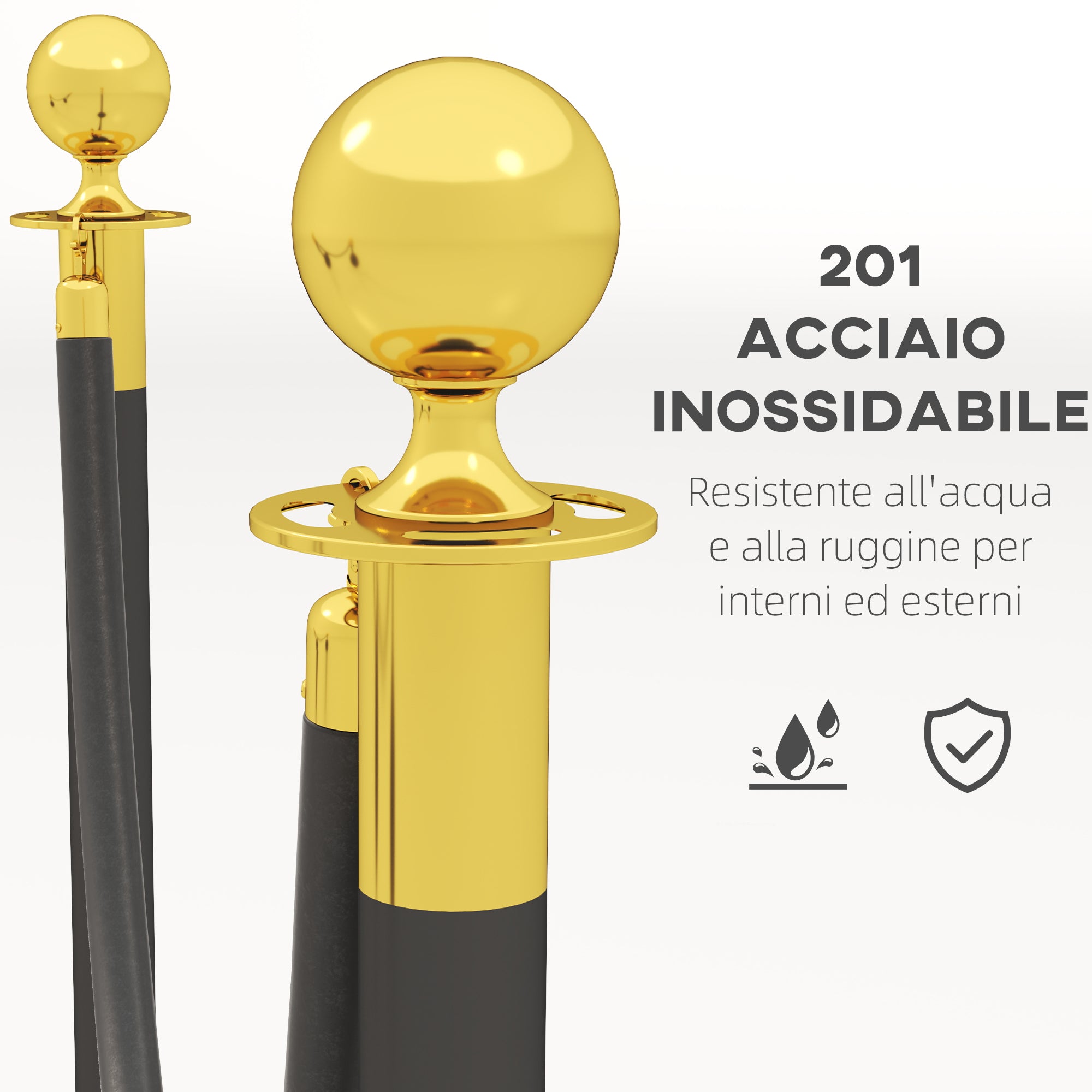 Stainless Steel Path Markers with 1.5 m Black Velvety Rope and Fillable Base, Ø32x96 cm