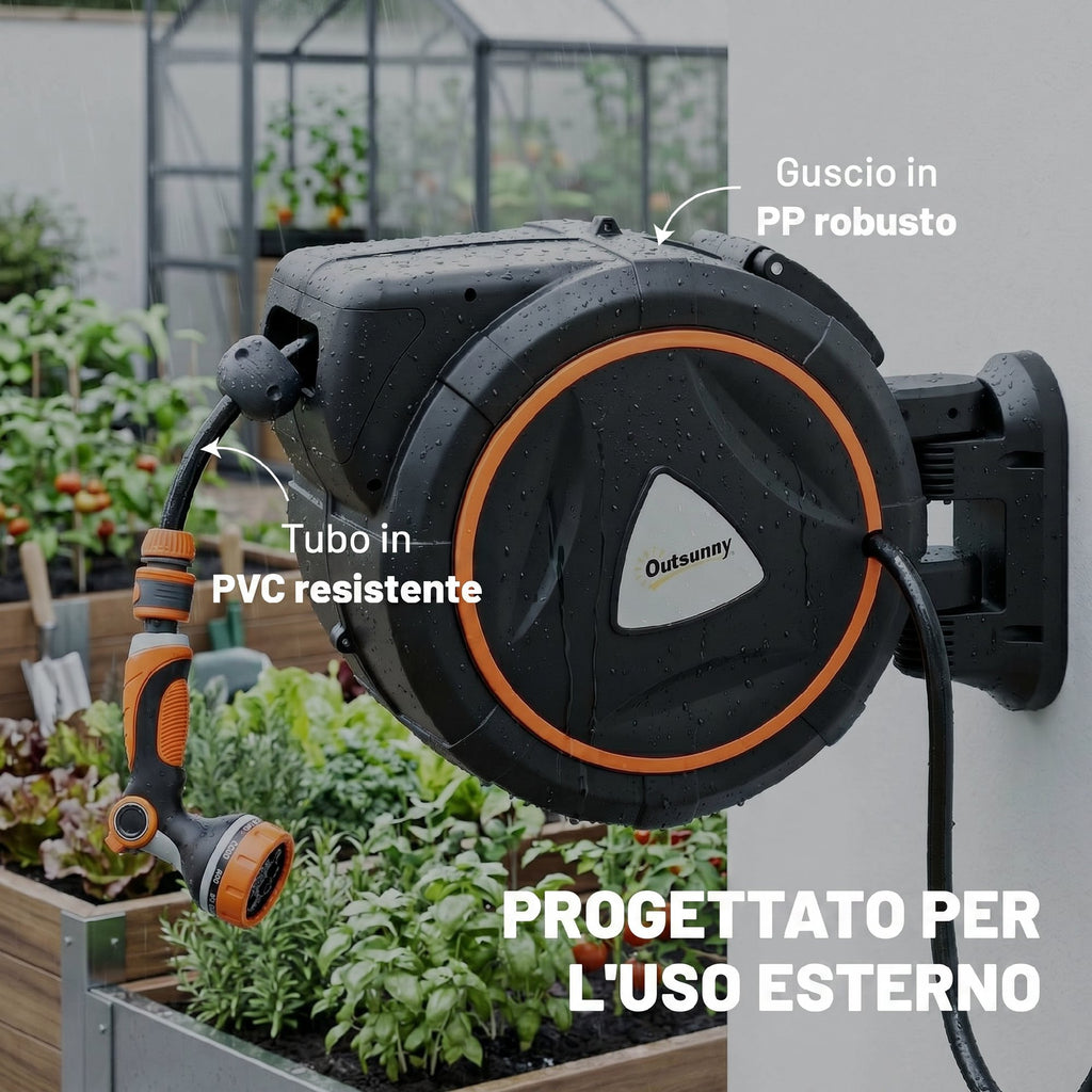 Outsunny 28+2m Retractable Hose Reel with Automatic Rewind and Locking System