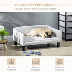 Velvet Dog Sofa with Cushion, Armrests and Backrest, 82 x 54 x 36 cm, Light Grey