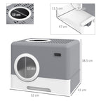 Cat Litter Box with Lid and Scoop, Double Entrance and Removable Tray, 52x41x38.5 cm, Grey