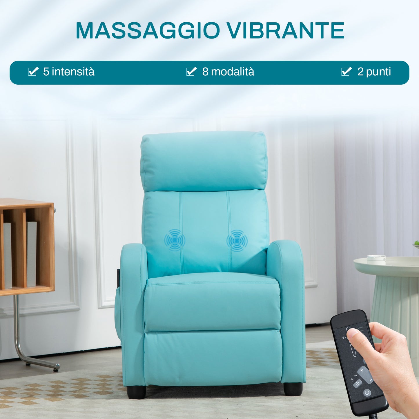 Massage Relax Chair with Remote Control and 8 Programs, Reclining and Footrest, Blue