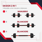 Set of 2 Dumbbells Convertible into a Barbell, 25kg Total with 12 Steel and Plastic Weight Discs for Home Training