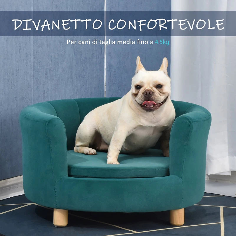 Padded Dog Sofa with Backrest and Removable Cushion, Indoor Cat Bed, 65x64x37 cm, Green - Borge' Group Limited