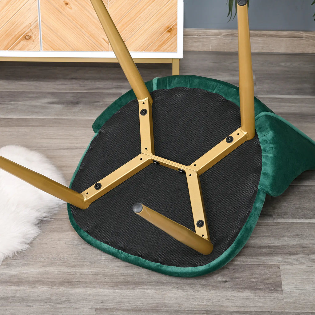 Set of 2 Modern Upholstered Dining Chairs with Upholstery and Backrest, Iron Legs for Kitchen, Living Room or Lounge in Modern Style, Green and Black, 50x56