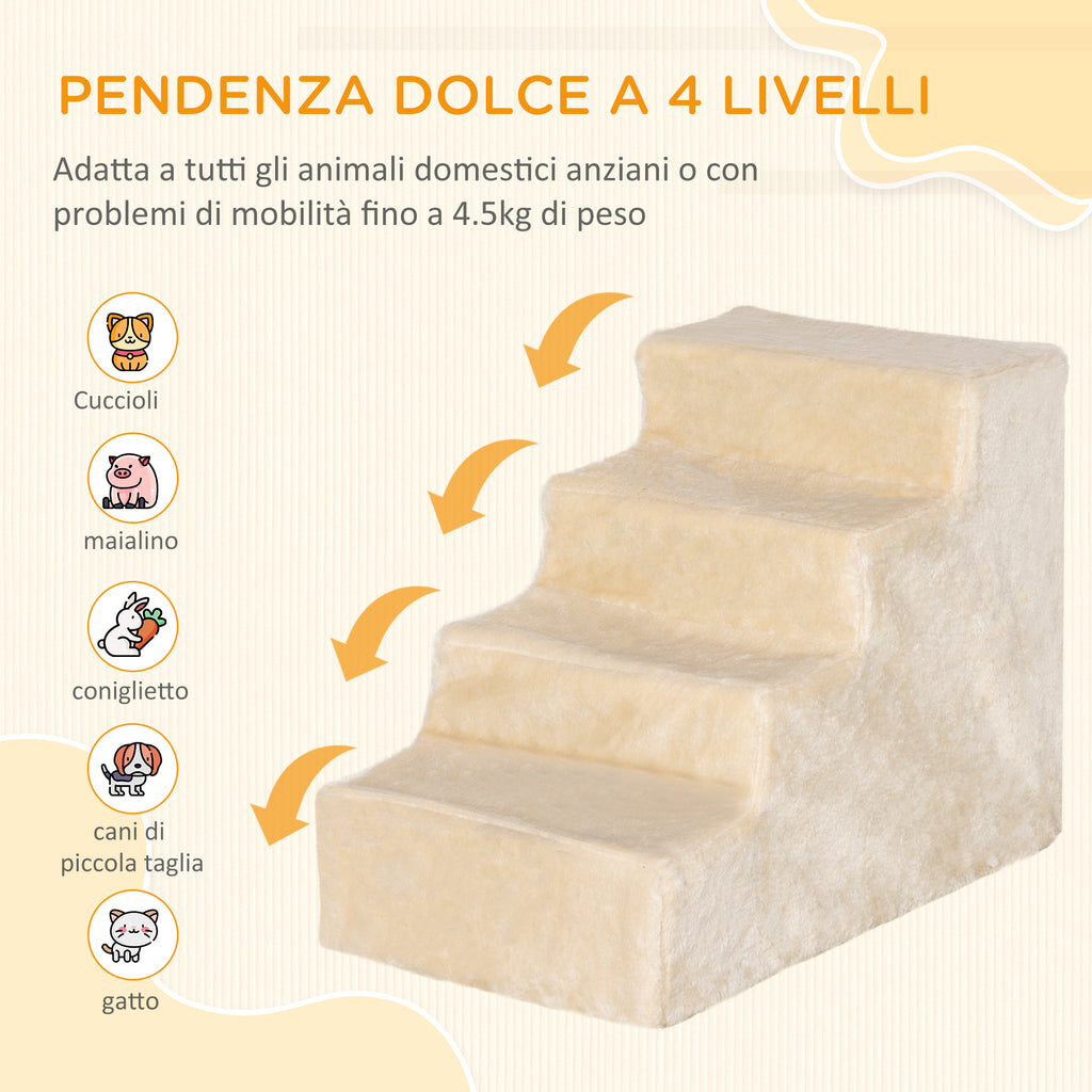 Portable 4-Step Dog Stairs, Removable Flannel and Chipboard, 60x35x44 cm, Beige