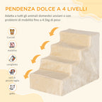 Portable 4-Step Dog Stairs, Removable Flannel and Chipboard, 60x35x44 cm, Beige