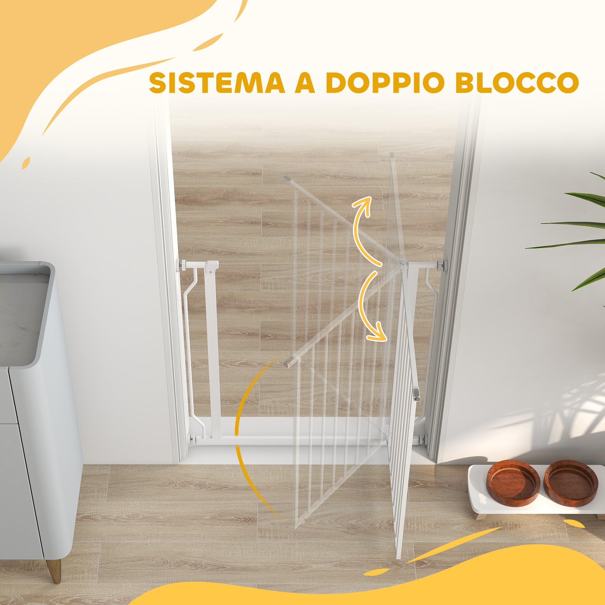 Extendable and Adjustable Dog Gate for Stairs and Doors, Made of Steel and ABS, 75-85x76 cm, White