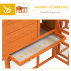 PawHut 2-Storey Outdoor Hutch in Fir Wood and Metal Wire, 150x45x85 cm, Orange - Borgè