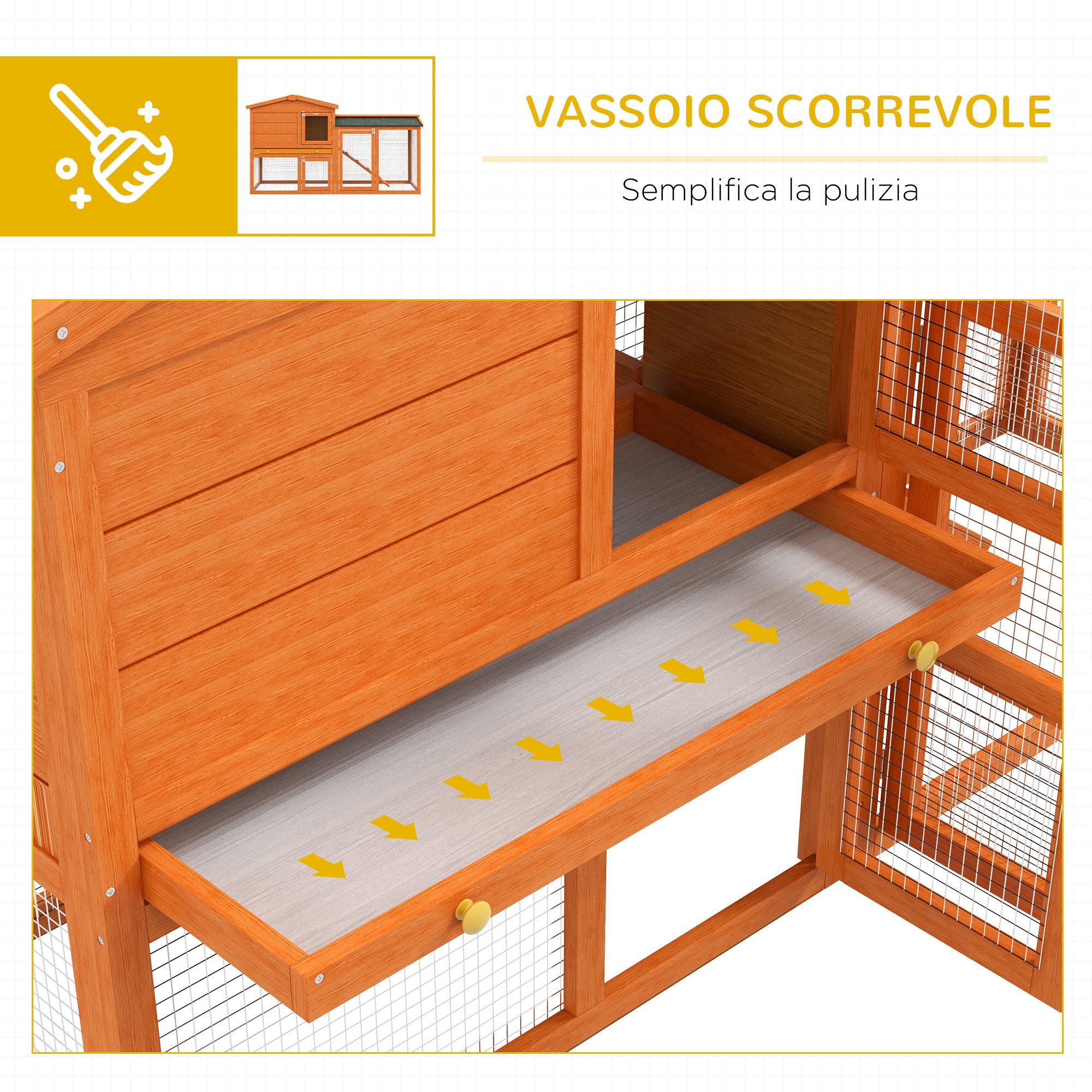 PawHut 2-Storey Outdoor Hutch in Fir Wood and Metal Wire, 150x45x85 cm, Orange - Borgè