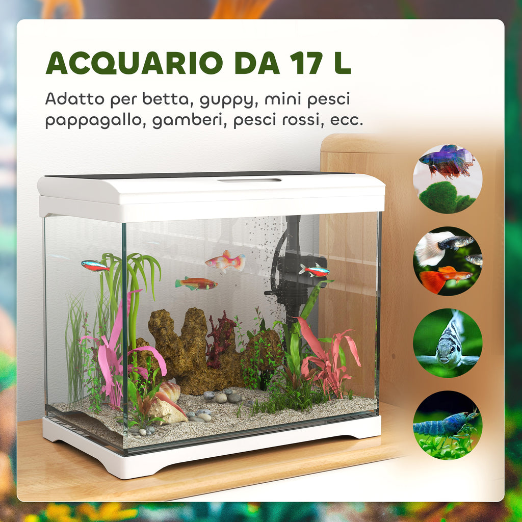 Goldfish Aquarium 17L with LED Lights, Water Pump and Filter System, 35x21x31 cm, White