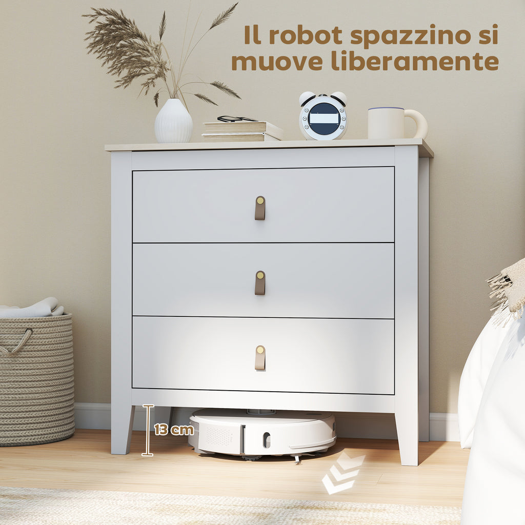 3-Drawer Bedroom Chest with Faux Leather Handles, 80x40x78.5 cm, White