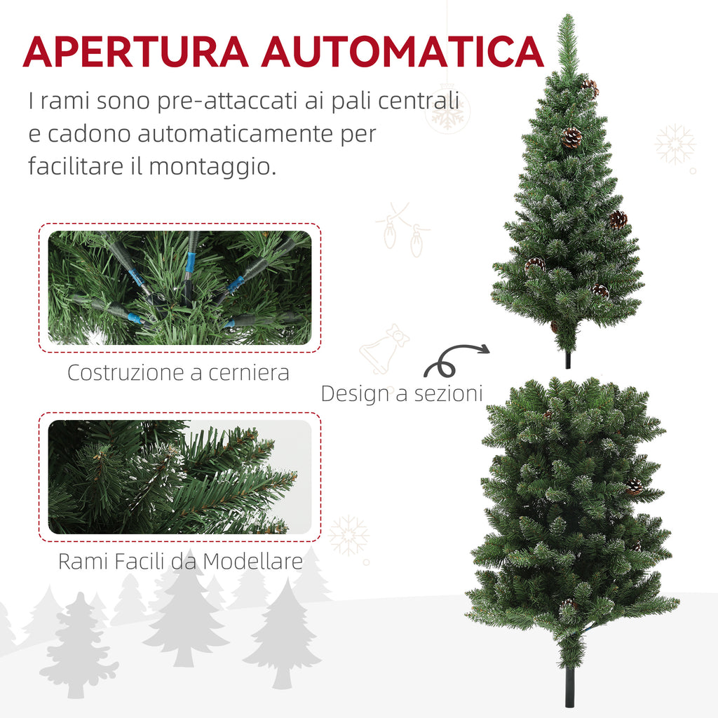 150cm Tall Snow-Covered Christmas Tree with 395 Branches, Pine Cones and Steel Base