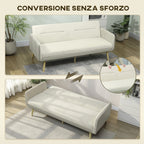 3-Seater Sofa Bed with Reclining Backrest and Velvet Upholstery, 185x84x83 cm, Beige