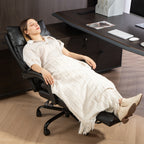 Height-Adjustable Desk Chair with 135° Reclining Angle, Black PU Leather, 65x76x113-121 cm