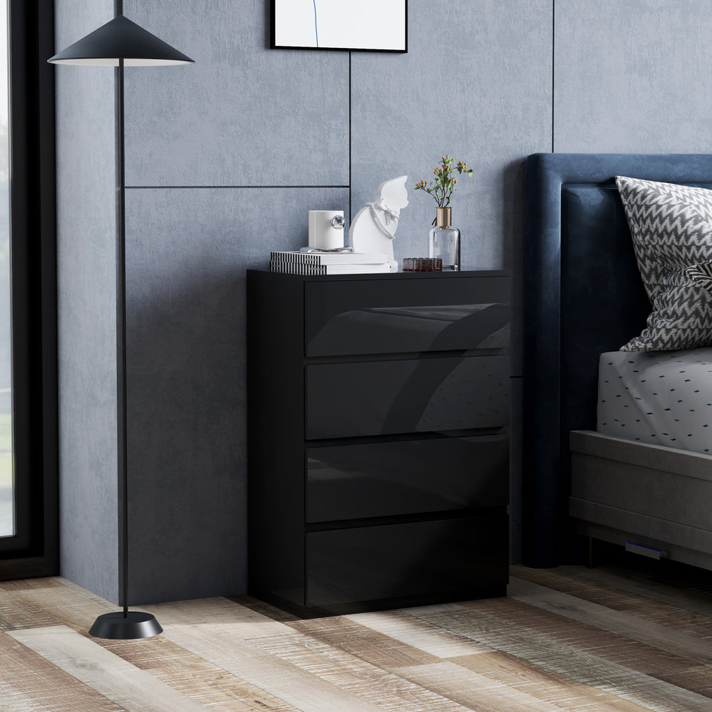 HOMCOM 4-Drawer Wooden Chest of Drawers, Modern and Multipurpose Bedroom Dresser, 55x33x80 cm, Black