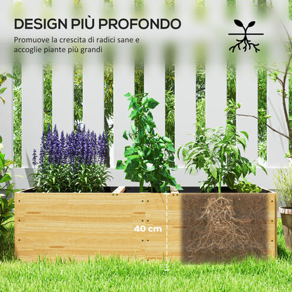 Outdoor Planter in Fir Wood Divided into 3 Areas with Non-Woven Fabric Layer, 140x60x40 cm