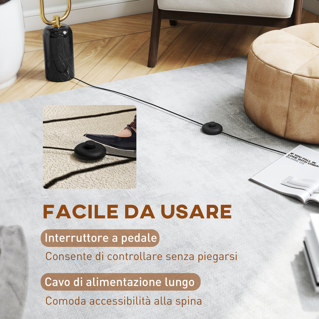 U-Shaped Floor Lamp with 2 Lights, Foot Switch and Marble Base, 26x12x150 cm, White, Black and Gold