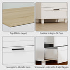 Modern 3-Drawer Wooden Chest of Drawers, 60x38x71 cm, White and Wood Color