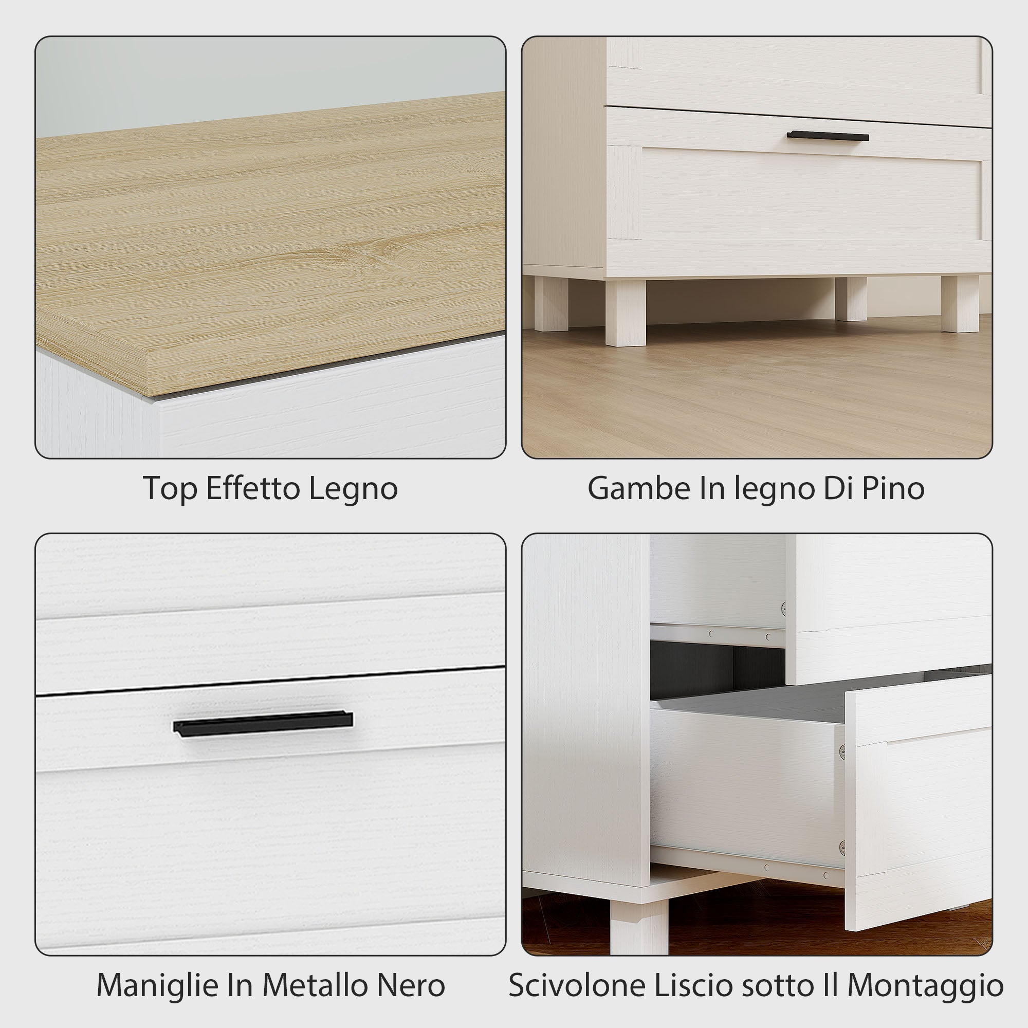Modern 3-Drawer Wooden Chest of Drawers, 60x38x71 cm, White and Wood Color