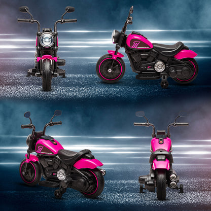 Electric Motorcycle for Children 18-36 Months with Wheels and Headlight, 76x42x57 cm, Pink and Black - Borgè