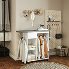 Mobile Ironing Board with Wheels and Iron Holder, Clothes Bar, Drawer and Shelves, 125x43.5x112cm, White