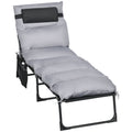Folding Sun Lounger with Cushion, Headrest and Side Pocket, 58x189x32.5 cm, Light Gray