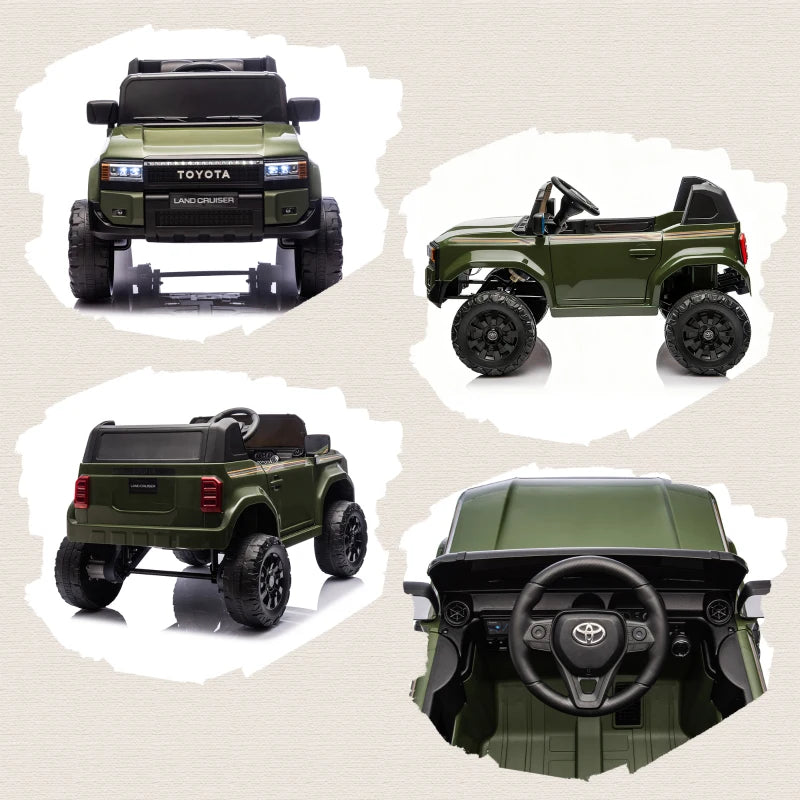 Toyota Land Cruiser 12V Electric Ride-On Toy Car with Remote Control, Ages 3-8, Green