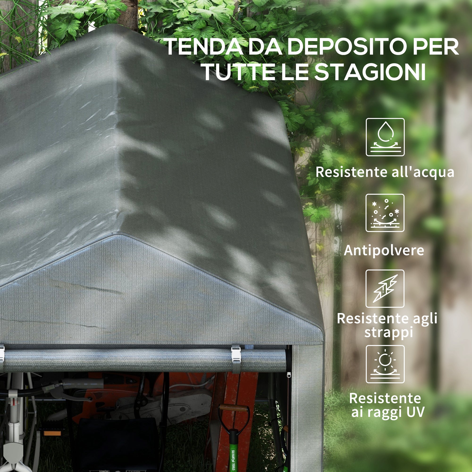UV Protection Tool Shed with Zip Entrance, Galvanized Steel and PE Fabric, 120x179x165 cm, Dark Grey