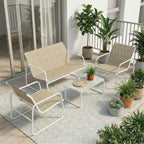 Outsunny 4-Piece Garden Set with Sofa, Armchairs, and Coffee Table, Khaki and White