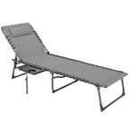 Folding and Reclining Garden Deckchair with 5 Levels with Side Table and Pocket, 60x190x31 cm, Gray and Black