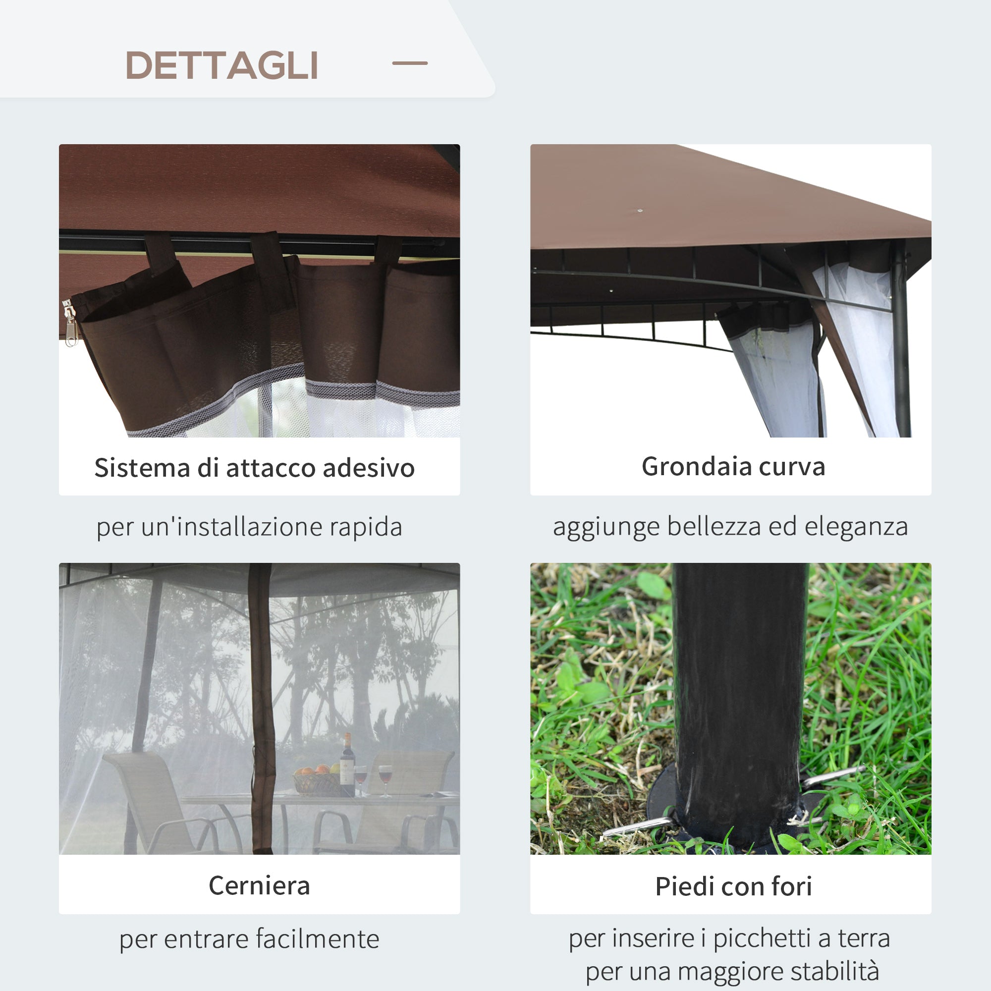 3x3m Garden Gazebo with Mosquito Net, Two-Tier Roof and Brown Metal Frame