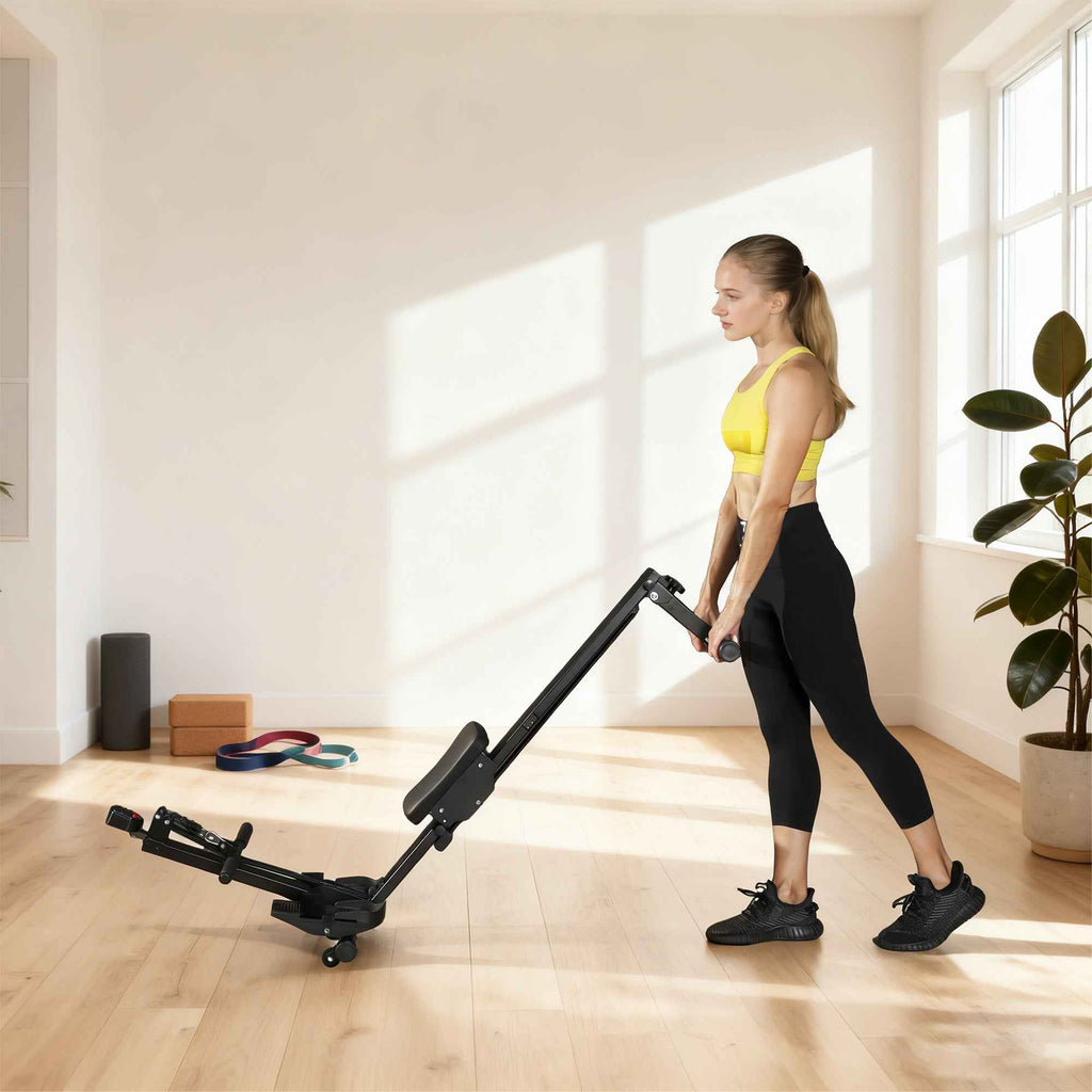 SPORTNOW Folding Rowing Machine with LCD Monitor and Padded Seat, Elastic Resistance, 150 kg Capacity