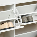 Space-Saving Wooden Shoe Rack with 4 Flap Drawers and Adjustable Shelf for 16 Shoes, 98x24x83cm, White
