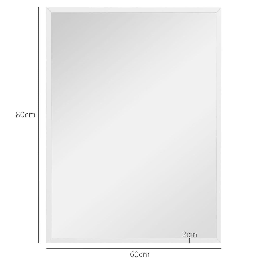 HOMCOM Rectangular Wall Mirror with Hooks, Glass and MDF, 60x80 cm, White