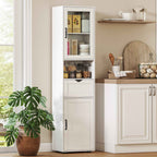 HOMCOM Wooden Bathroom Column with 2 Cabinets, Drawer and Open Shelf, 40x30x165 cm, White