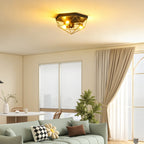 Industrial Style Geometric Ceiling Lamp with 3 E27 Sockets for LED Bulbs, Black and Gold