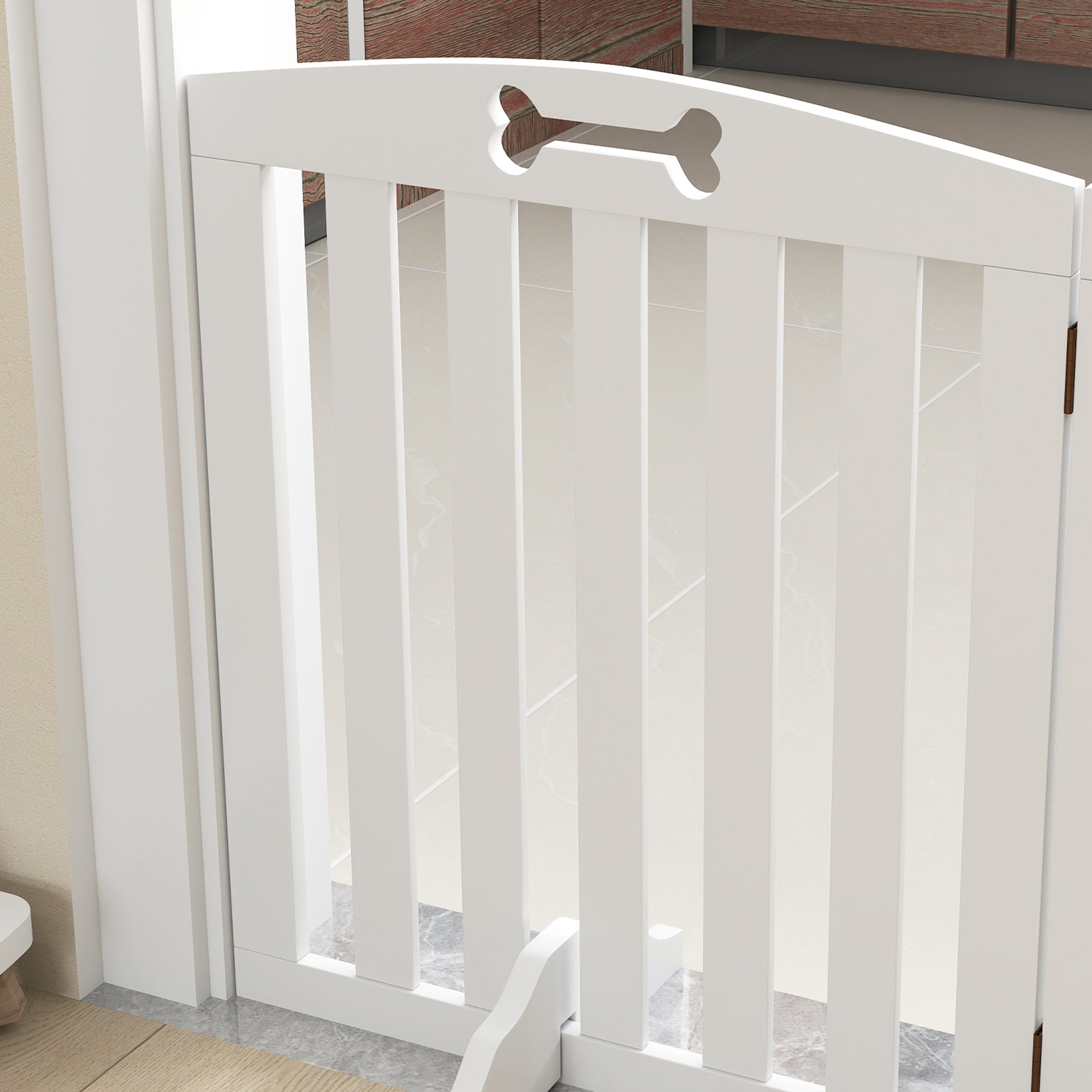 3-Panel Folding Dog Gate with 2 Stands, White Wood, 155x30x61 cm