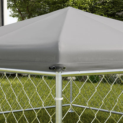 PawHut Kennel for Medium Size Dogs with UV-Proof Oxford Fabric Roof, 2.1x1.85x1.2m, Silver and Gray - Borgè