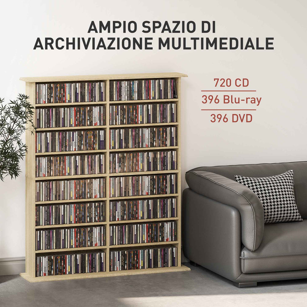 HOMCOM 16-Tier Modern Design Wooden CD Bookcase, 106.5x24x126.3 cm, Natural