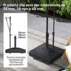 HDPE Umbrella Base with Handle and Wheels and Fillable with Water or Sand, 60x60x100 cm, Black