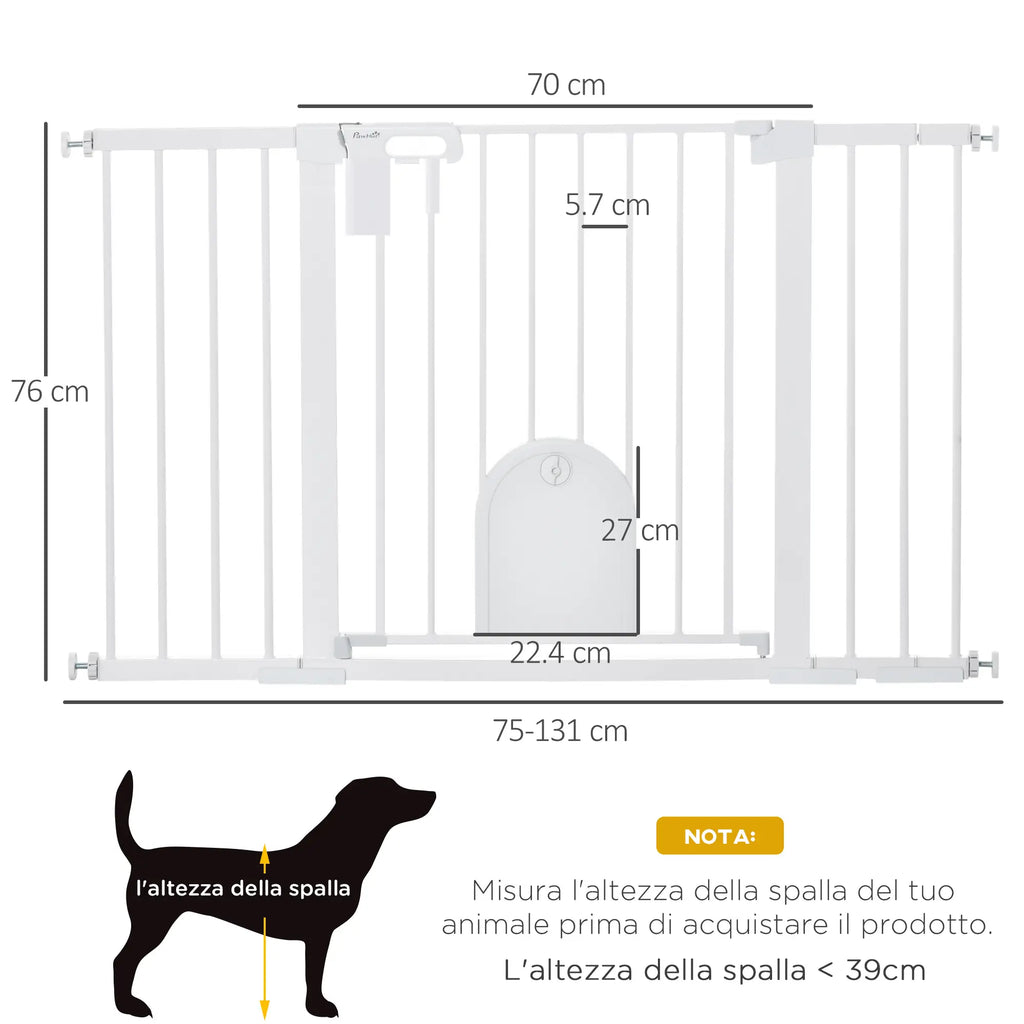 Extendable Dog Gate with Self-Closing Door, Metal and ABS, 75-131x76 cm, White - Borge' Group Limited