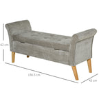 Vintage Style Storage Bench, Upholstered Pouf, Entryway and Bedroom Bench with Armrests, Grey